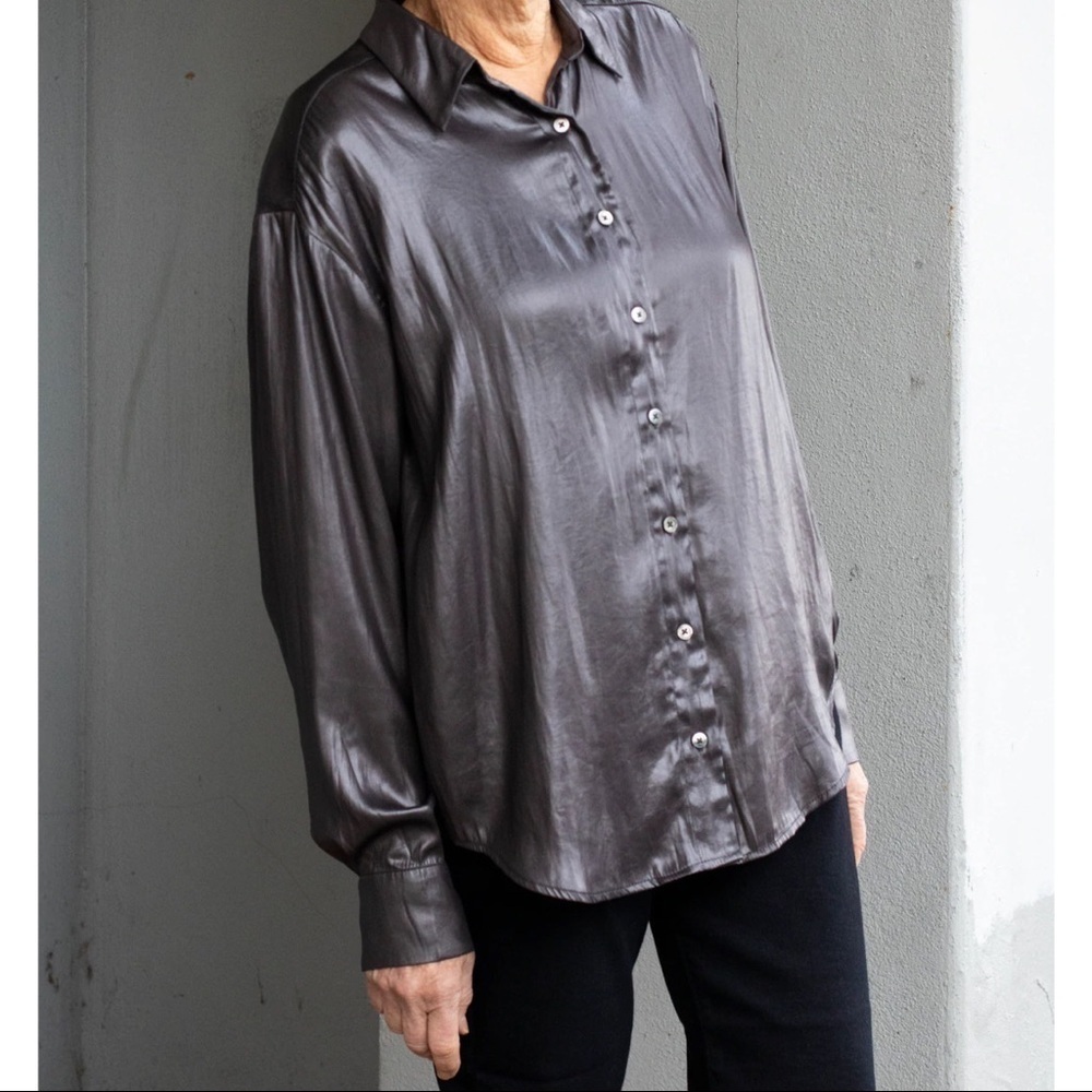 Current Air Shimmering Buttondown Shirt Metallic Dark Grey Small